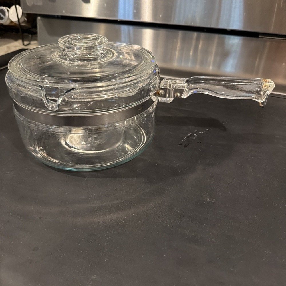 Vintage Pyrex Flameware Glass Pot Saucepan w/ Lid 2 Quart 6214-B Made in USA